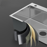 Évier de cuisine grand format à cuve unique, intégré, en acier inoxydable 304 Nano, pour montage sur/ sous/au-dessus du comptoir, pour la vaisselle