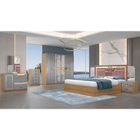 Lit double multifonctionnel moderne et léger de luxe Mobilier de chambre à coucher en bois avec plancher Coiffeuse Miroir Armoire de rangement
