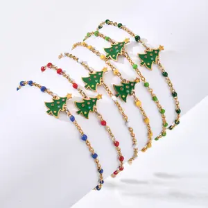 Unisex creativo albero di natale bracciale nuovo in acciaio inox smaltato semi di perline per le donne con ambiente natalizio per i regali