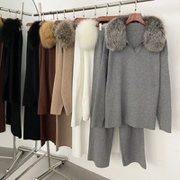 Ensemble de luxe doux et personnalisé pour femme : pantalon long ample en maille unie et pull moelleux en tricot pour l'automne (vente en gros)