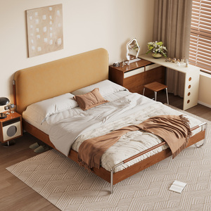 <span class=keywords><strong>Lit</strong></span> moderne Bauhaus avec tête <span class=keywords><strong>de</strong></span> <span class=keywords><strong>lit</strong></span> fine, tailles Queen/King/Full, style rétro du milieu du siècle, tissu rembourré, bois <span class=keywords><strong>de</strong></span> chêne massif, pour chambre à coucher - Product Image 1