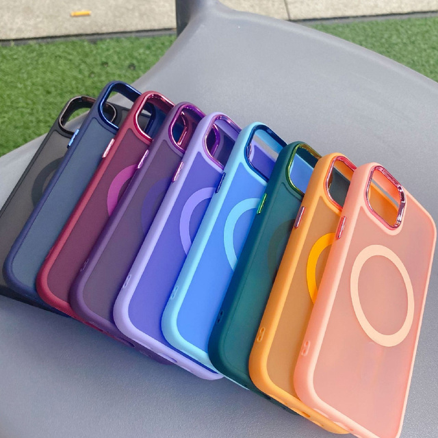 Magnet Mobile Cover Solid Color Skin Sensing Case Metal Ring Matte Magnetic Case for iPhone 15 Pro Max 17 Pro Max