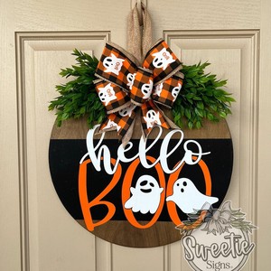 Colgante de artesanía de madera de Navidad de Halloween, placa de puerta BOO fantasma de Jesús blanco, tablero de decoraciones para colgador de puerta, Felpudo de corona de porche - Product Image 6