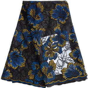 3356 tela de encaje Flocado de malla con bordado Floral africano tela de encaje francés de <span class=keywords><strong>alta</strong></span> calidad para coser vestido de noche elegante - Product Image 1