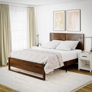 Adjustable Wooden King <b>Bed</b> <b>Frame</b> for Bedroom with Velvet Upholstery - Product Image 1