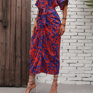 Allover Print Fledermaus Ärmel Gürtel Hemd Kleid Maxi Frauen Outfit - Product Image 5