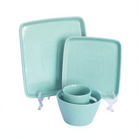 Service de vaisselle en grès céramique de luxe classique bleu sarcelle pour la maison, résistant à la chaleur, compatible micro-ondes, lave-vaisselle et four