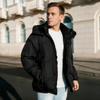Expédition rapide, stock disponible, veste d'hiver décontractée à capuche pour homme, veste matelassée en coton, coupe-vent, pour un usage quotidien en extérieur, fermeture éclair