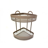 Étagère d'angle triangulaire à double niveau pour la maison, en métal grillagé, à poser sur comptoir ou à fixer au mur, organisateur de salle de bain