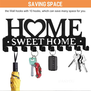 Home Sweet Home <b>Wall</b> <b>Hooks</b> 10 <b>Hooks</b> Key Organizer Entryway Storage Metal Wrought Iron <b>Hook</b> Rack - Product Image 1