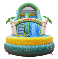 Glissière d'eau gonflable commerciale de château sautant bon marché de toboggans d'eau toboggan d'eau gonflable tropical avec la piscine pour des enfants