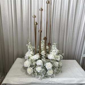 GreenLife - Centro de Mesa Floral con Rosas y Flores de Baby Breath para Decoración de Mesa de Boda, Portavelas - Product Image 1