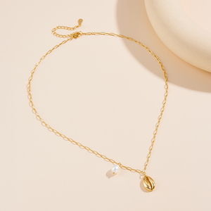 Peishang, joyería al por mayor, Plata de Ley 925 chapada en oro, collar con forma de concha de perla de agua dulce Natural de verano para mujer - Product Image 6