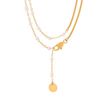 Collier pendentif de mode en acier inoxydable 316 plaqué or 14k 18k, résistant à l'eau et inaltérable, avec perle, pour femme