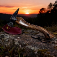Hache de camping artisanale en acier au manganèse 65, hache professionnelle à manche courbé en bois de chêne avec étui en cuir PU