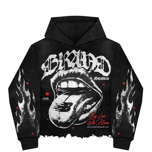Sweat à capuche Bikerd Studios pour homme, coupe oversize, style streetwear, imprimé flamme, coton noir, tissu French Terry, coupe classique, vêtements d'automne - Product Image 5