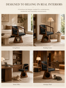 Chaise-lit 2-en-1 en bois massif pour <span class=keywords><strong>chat</strong></span> et chien, <span class=keywords><strong>fauteuil</strong></span> pour animaux de compagnie avec coussin en cuir et grotte cachée, mobilier moderne pour <span class=keywords><strong>chat</strong></span>, intérieur - Product Image 3