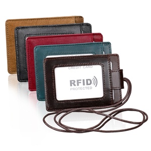 Manufacturer Wholesale Genuine Leather Solid Color RFID Badge Holder for Work ID Exhibition Bus <b>Access</b> <b>Control</b> <b>Cards</b> Children's - Product Image 1