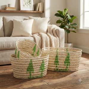 Cesta de Almacenamiento Redonda Hecha a Mano, Ecológica, de Mimbre y Hojas de Palma, Estilo Vintage, Decoración para el Hogar y Más, Mayoristas de Vietnam - Product Image 1