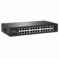 Switch PoE de Alta Potencia de 24 Puertos, 2 Puertos Uplink Gigabit, Switch de Red Ethernet 10/100/1000Mbps, 360W, Montaje en Rack Metálico, Hub No Administrado