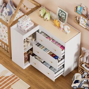 <span class=keywords><strong>Table</strong></span> à <span class=keywords><strong>langer</strong></span> d'angle moderne en bois blanc avec 5 tiroirs et 2 étagères ouvertes, gain de place, station de change <span class=keywords><strong>pour</strong></span> bébé, hôtel - Product Image 4