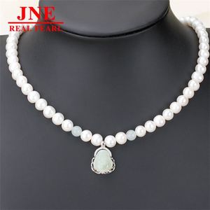 Natural Pearl Necklace White Round Beads Hetian Jade Diamond Buddha Pearl Necklace Mother's Gift for <strong>Elders</strong> Mother's Day - Product Image 4