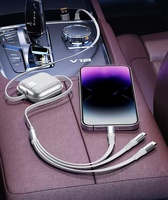 Câble de données USB portable multi-usage 5 en 1 100W à charge rapide, câble de charge USB rétractable 100W, câble de charge USB Type C