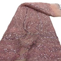 5 Yards de Tissu en Maille Tricoté à la Main 100% Acrylique avec Broderie de Perles et de Paillettes, Accessoires de Robe en Dentelle