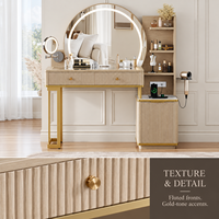 Commode en bois de luxe moderne avec miroir LED, meuble de maquillage pour chambre à coucher, armoire de rangement, station de charge, personnalisable OEM pour appartement
