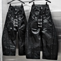 Pantalon en jean ample à jambes larges pour homme, style streetwear surdimensionné, avec fermeture à crochet personnalisée, double ceinture, noir, denim ciré