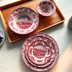 Wholesale Durable Classic Eco-Friendly Porcelain Dinnerware Set Plant Rose Pattern Low MOQ OEM Kitchen Tableware for Hotels - Product Image 1