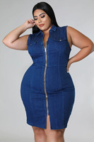 Nouveautés Vêtements d'été pour femmes de grande taille Robe en jean courte sans manches sexy