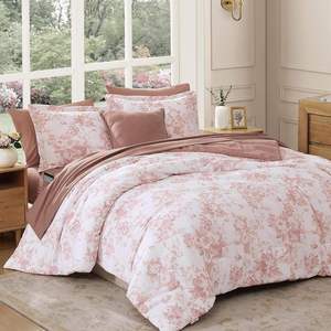Parure de lit de luxe personnalisée 7 pièces en coton floral, toutes saisons, 300 fils, draps en coton, ensemble complet pour chambre à coucher, service OEM ODM - Product Image 1