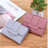 Penjualan terlaris dompet kartu kulit PU wanita dompet pendek pelajar tas koin kecil warna polos dengan Logo kustom