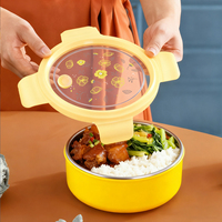 Boîte à lunch isotherme en acier inoxydable, durable, simplicité moderne, pour enfants, ensemble bento, couvercle en plastique, design mignon, anti-fuite, 1,1 L
