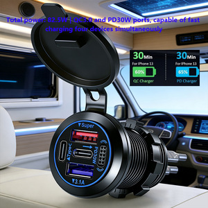 Cargador de coche 12V 24V con doble puerto USB PD QC3.0 de carga rápida para coche, motocicleta, vehículo eléctrico y teléfono. - Product Image 3