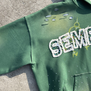 Vintage Patch Embroidery Acid Wash Hoodie Distressed Rhinestone Zip up Hoodies Custom Printed Oversized Zip Hoodie Manufacturer - Product Image 3