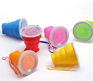 Portable Silicone Collapsible Cup with Lid Plastic Coffee Mug Compact Camping Folding Water Cups for Hot or Cold Drinks