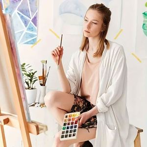 Professional Artist Watercolor <b>Paint</b> Brush <b>Set</b> 7Pcs Long Wood Handle Nylon Filbert Brushes - Product Image 6
