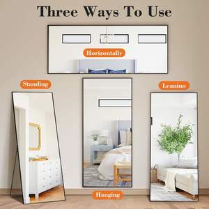 Espejo de cuerpo entero de 64x21 pulgadas con marco de metal, de pie, para apoyar contra la pared, para dormitorio, vestidor, maquillaje, entrenamiento, moderno y sencillo. - Product Image 3