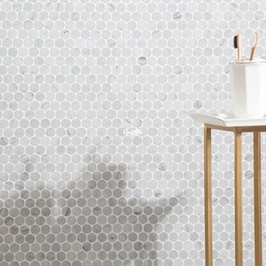 Baldosas de mosaico redondas blancas Diseño Balcón Sala de estar al aire libre Penny Mosaic Mármol Mosaico redondo - Product Image 4