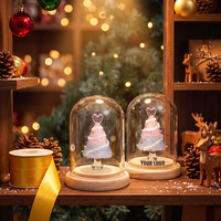 Herzförmiger Rosa-Blauer Glas-Weihnachtsbaum mit Glaskuppel Handgefertigter Murano-Stil Dekor Feiertagsgeschenk