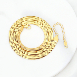 Collar de cadena de eslabones planos tipo hueso de serpiente para mujer, de 2.5-6mm, chapado en oro de 18K, de acero inoxidable, joyería económica - Product Image 4
