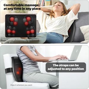 Masseur dorsal Shiatsu avec chaleur apaisante, 3 moteurs de massage, 2 niveaux d'intensité, sangles réglables, adaptateur AC/DC pour le corps, les épaules et le dos - Product Image 6