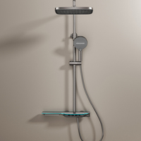 Robinet de douche thermostatique gris pour salle de bain, 3 fonctions, avec barre coulissante, système de douche pour baignoire en laiton