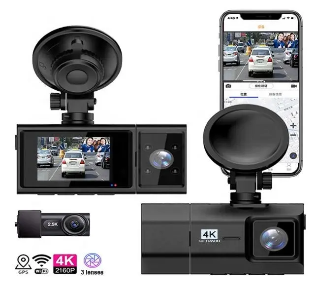 Best dash cam 3 lens 2K front and rear 3 channels WIFI GPS tracker vehicle blackbox camcorder car dash camera 4k