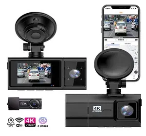 En iyi dash kam 3 lens 2K ön ve arka 3 kanal WIFI GPS araç takip cihazı blackbox kamera araç içi kamera 4k