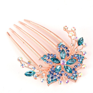 En gros, Pince à cheveux peigne à cinq dents en alliage incrustée de diamants, motif fleur colorée, élégante pour <span class=keywords><strong>chignon</strong></span> femme - Product Image 6