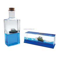 Bouteille flottante en acrylique transparent avec liquide, presse-papiers, mini jouet flottant, décoration de bureau, effet de nuance fluide personnalisé, divers modèles de navires