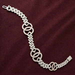 Pulsera de Lujo de Oro Rosa de 14K con Diamante de Laboratorio VVS y Moissanita de Corte Cojín, Grabado Gratuito, Certificado IGI, Regalo de Aniversario de Bodas para Ella - Product Image 1